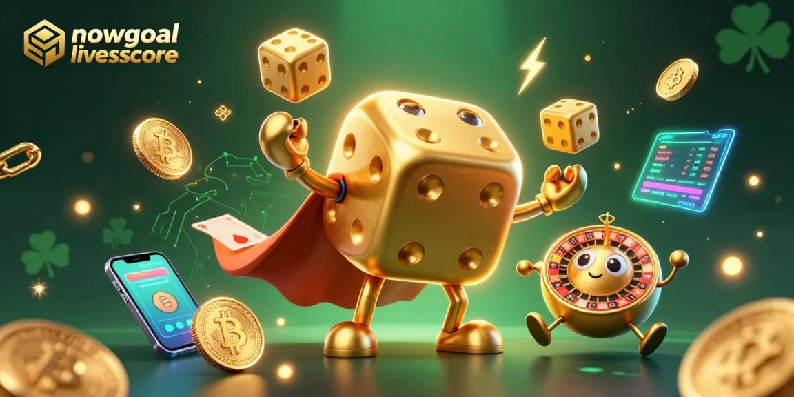 Experience nowgoal livescore with animated golden dice and vibrant casino elements in an exciting scene.