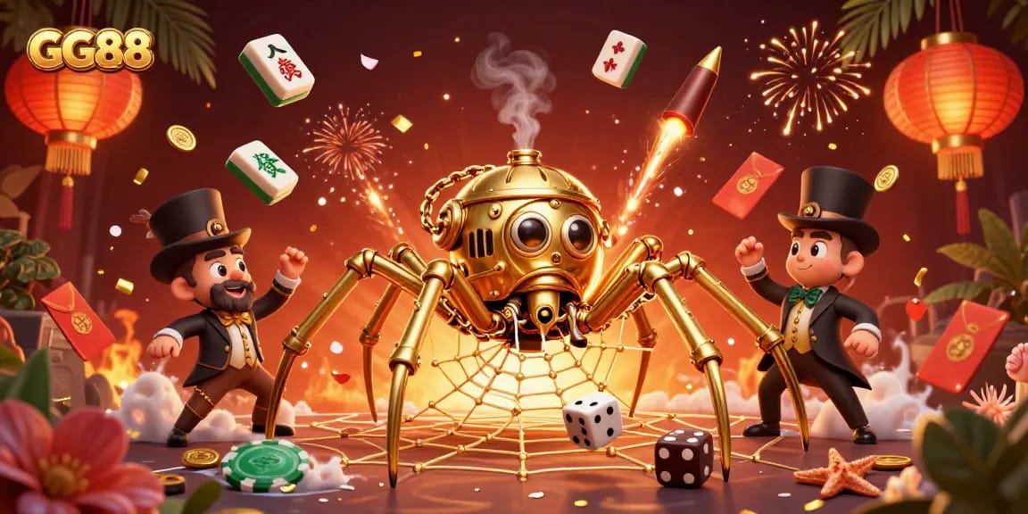 Engage in thrilling gameplay at GG88 with a captivating 3D steampunk illustration featuring vibrant gambling elements.