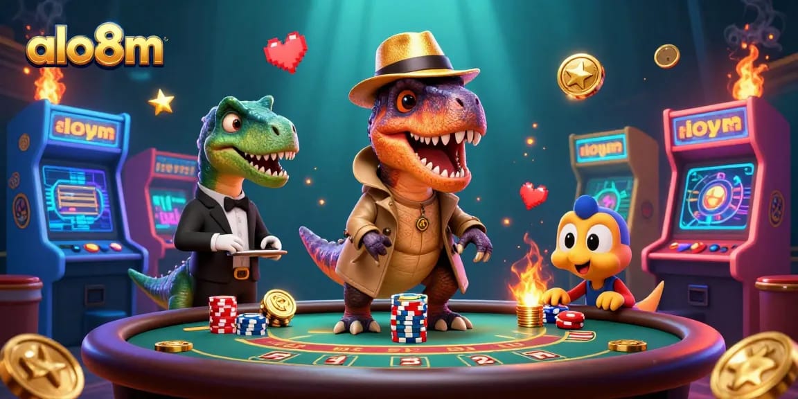 Experience thrilling gameplay at alo8m with dynamic scenes of vibrant casino action and characters.