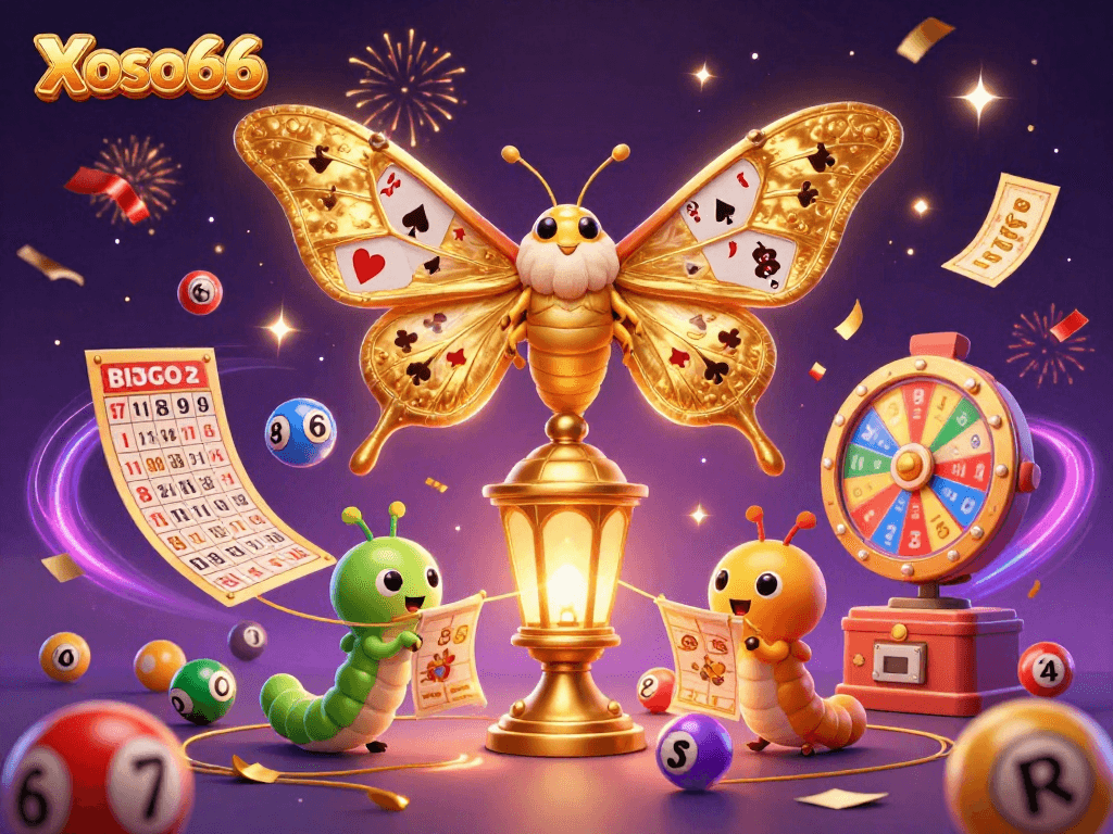Xoso66 crafts thrilling lottery experiences with colorful balls and golden tickets in a vibrant setting.