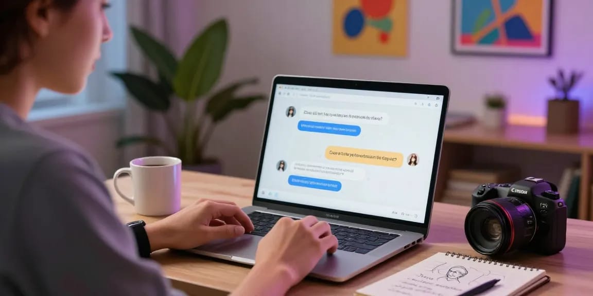 Engaging with nsfw character ai in a modern home office with personalized chat displays.