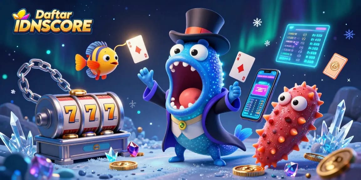 Experience thrilling gameplay with Daftar IDNSCORE's slot magic act illustration featuring unique sea creatures.
