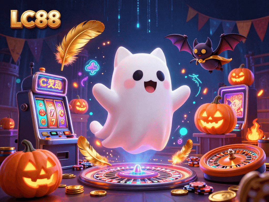 Engage with thrilling gaming adventures at LC88, showcasing vibrant slot machines and casino elements.