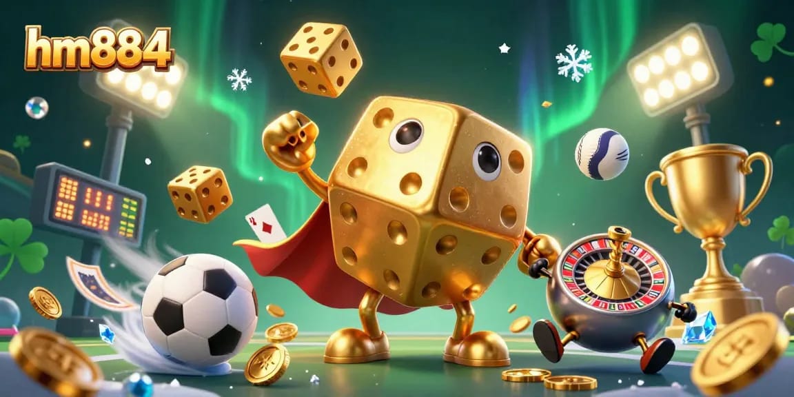 Experience excitement at hm884 with a vibrant 3D casino illustration featuring dynamic gameplay and gambling elements.