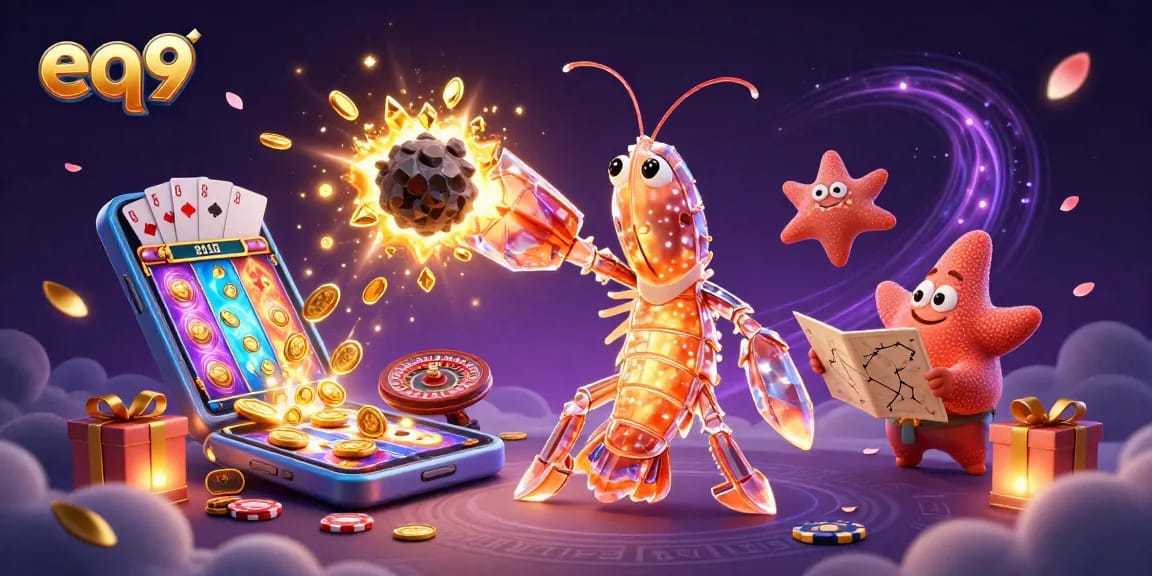 eq9 showcasing thrilling gameplay with golden coins and colorful slot games in a vibrant casino setting