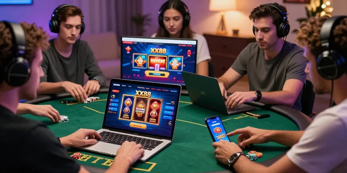 Gamers engaging with the XX88 platform in a vibrant online gambling environment.