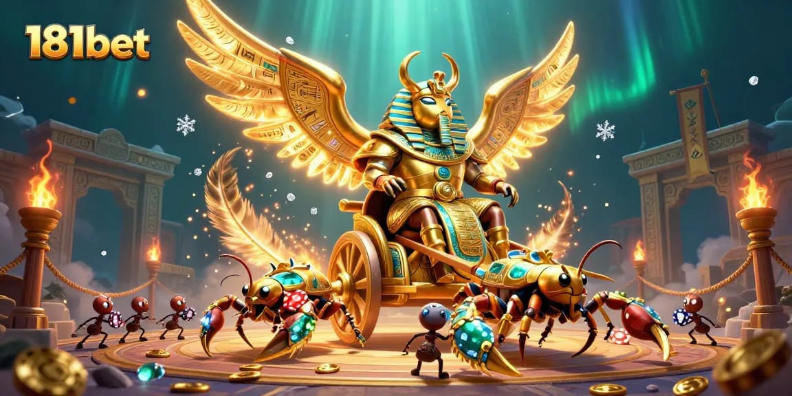 Engage in thrilling moments with 181bet at this vibrant casino, showcasing a golden beetle and dynamic gaming action.