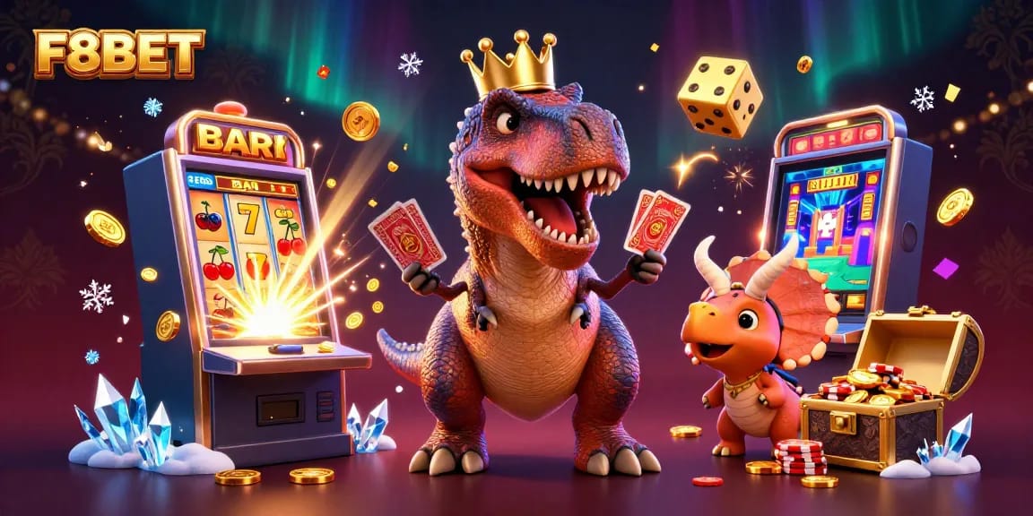Join the fun at F8BET with playful characters in an exciting casino jackpot scene.