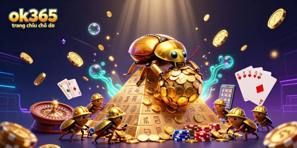 Engage with ok365 trang chủ chính thức and experience the excitement of casino gaming through a vibrant 3D illustration.
