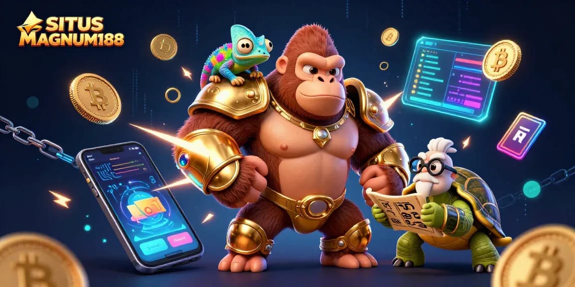 SITUS MAGNUM188 showcases a thrilling online casino adventure with vibrant characters and dynamic 3D elements.