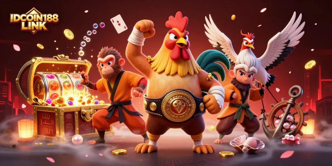 Engage in the excitement of IDCOIN188 LINK gaming with vibrant characters and casino elements in action.