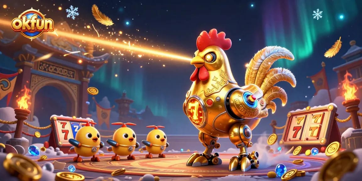 Engage in exciting gaming experiences with okfun's playful 3D casino scenes showcasing dynamic elements.