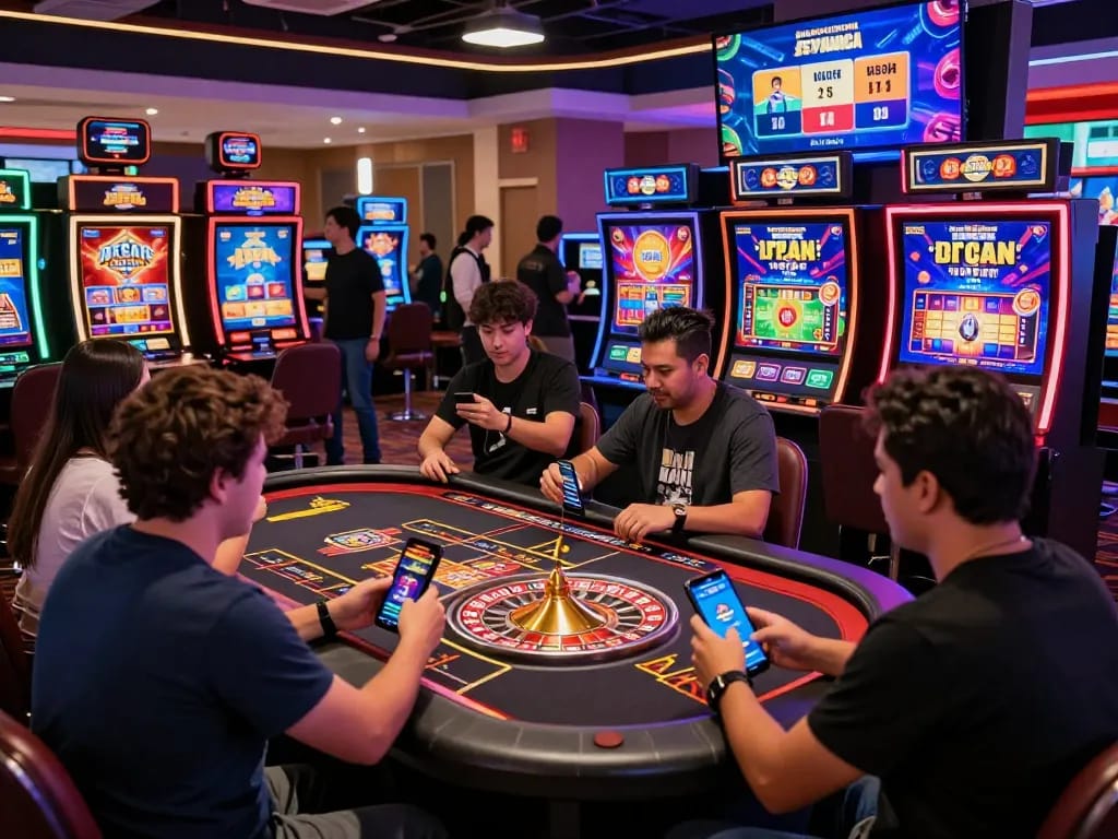 Exciting scene at JeetBangla online casino with players enjoying live dealer games and vibrant slots.
