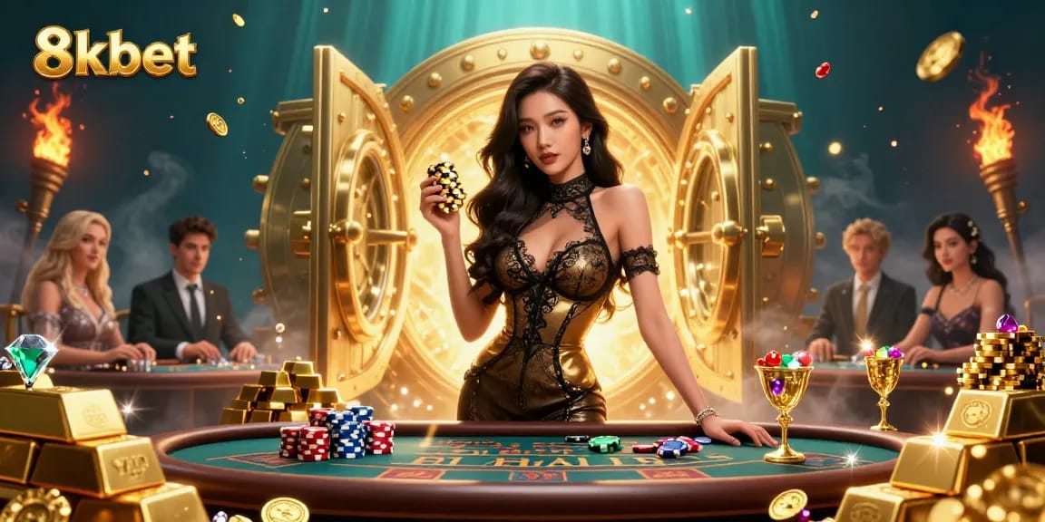 Experience high-stakes gaming with 8xbet at a glamorous VIP baccarat table.