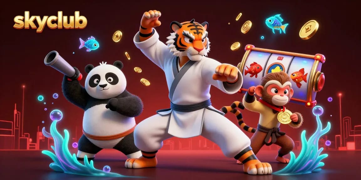 Engage in exhilarating fishing action at SkyClub with a lively underwater scene showcasing vibrant characters.