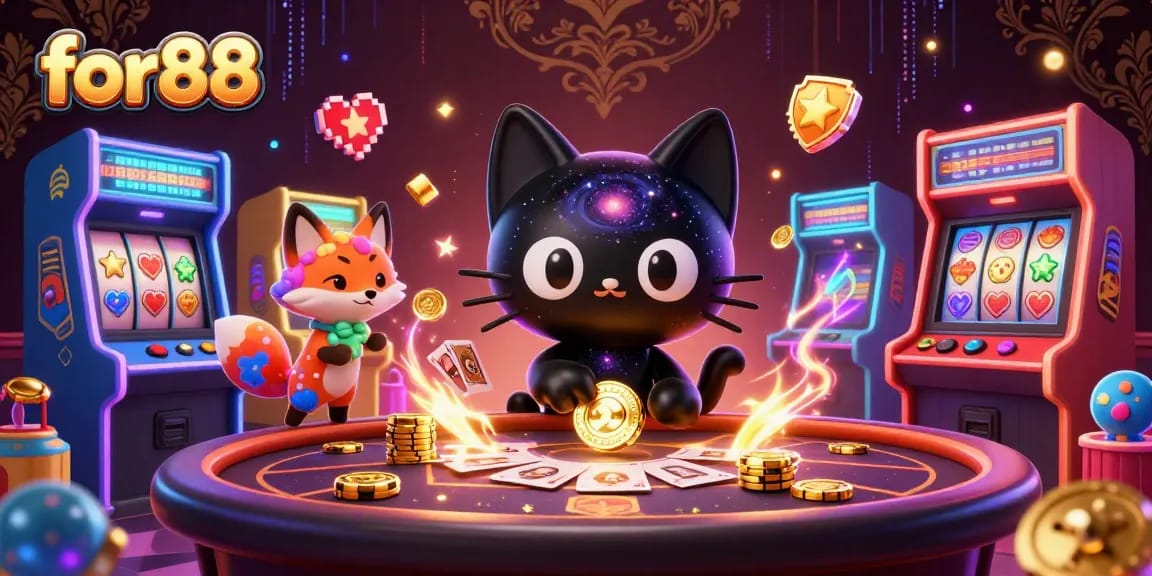 Engage in thrilling gameplay at for88, where a cosmic theme sparks excitement with feline and fox companions.