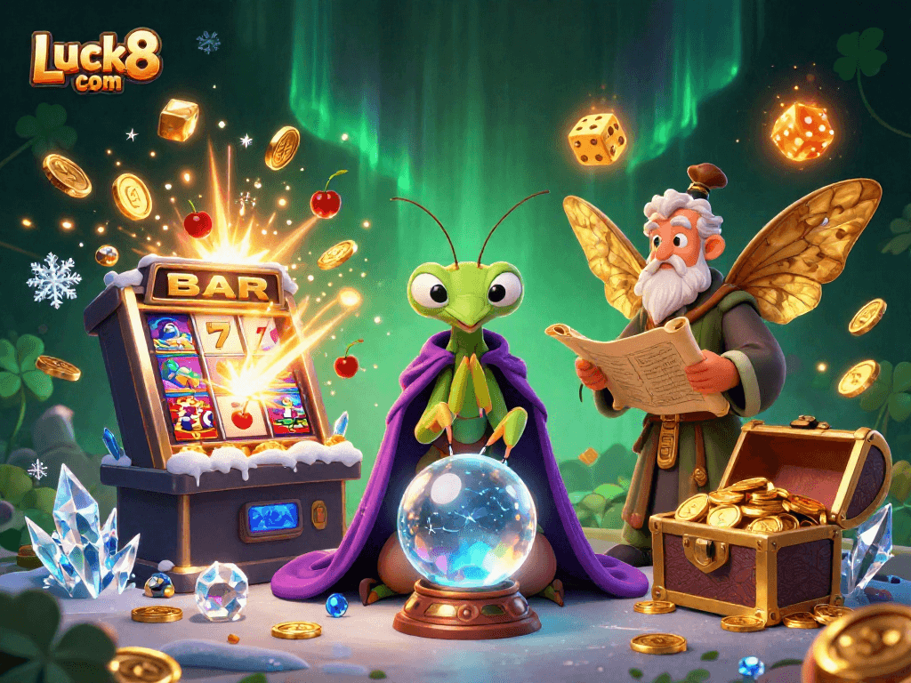 Experience thrilling gameplay with Luck8 com in this vibrant 3D casino scene bursting with winning elements.