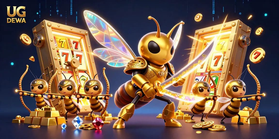 Experience thrilling gameplay at UG DEWA, featuring dazzling slot reels and a vibrant casino atmosphere.