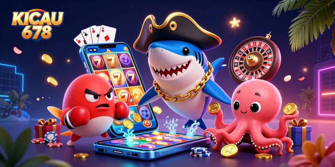 KICAU678: Join the thrilling adventure of a pirate shark and friends in a dynamic casino scene!