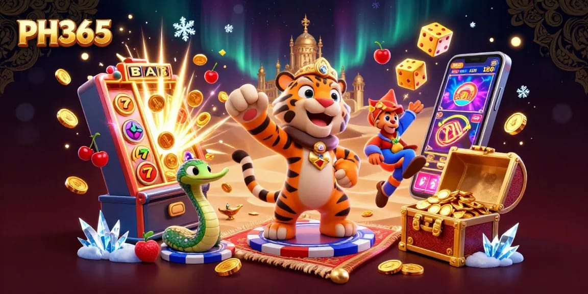 Experience the thrilling world of PH365 with a vibrant 3D casino scene featuring a tiger sultan and magical elements.