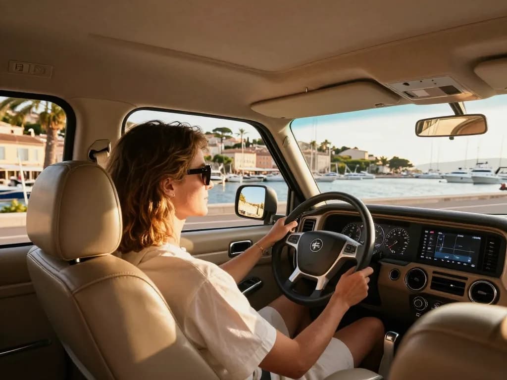Taxi Saint-Tropez offrant des trajets côtiers luxueux avec des véhicules haut de gamme et des vues époustouflantes sur la Côte d'Azur.