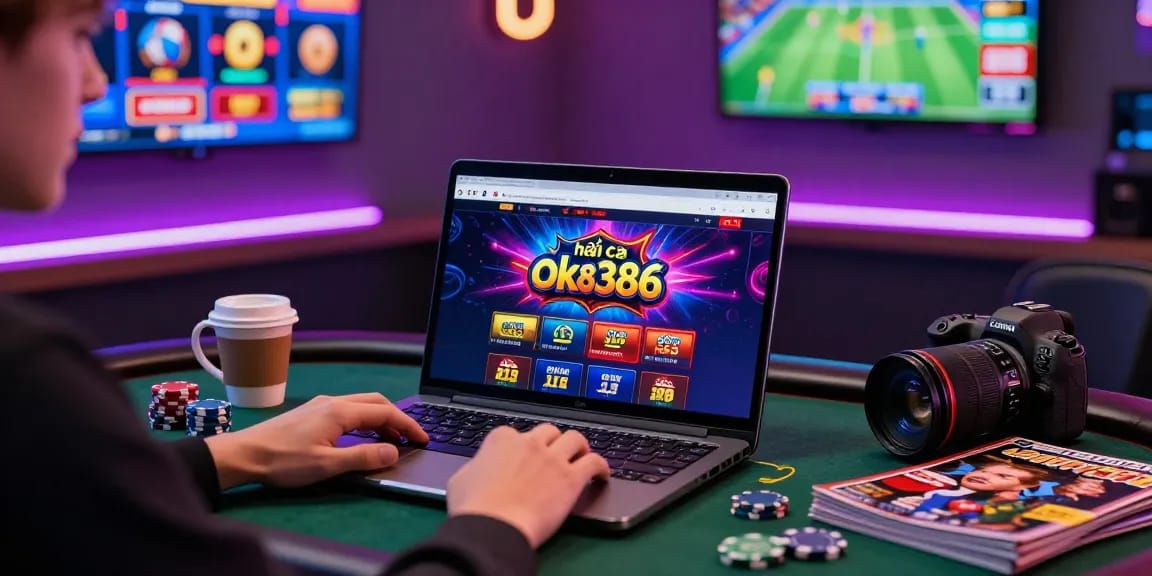 Online gambling scene showcasing nhà cái ok8386 with vivid graphics and user engagement