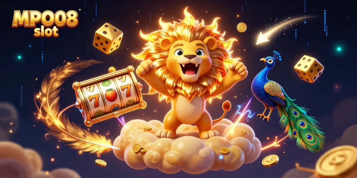 Experience the excitement of MPO08 slot with dazzling characters amidst golden coins and vibrant gaming elements.