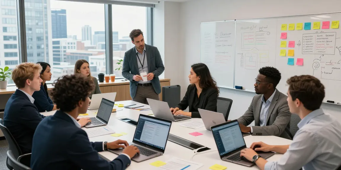 Dynamic team meeting showcasing small business IT support London with professionals collaborating in a modern conference room.