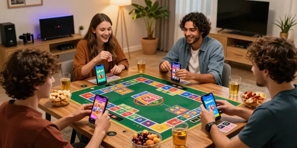 Engaged players enjoying the 3 Patti No1 gaming app in a vibrant living room setting, showcasing real-time multiplayer experiences.