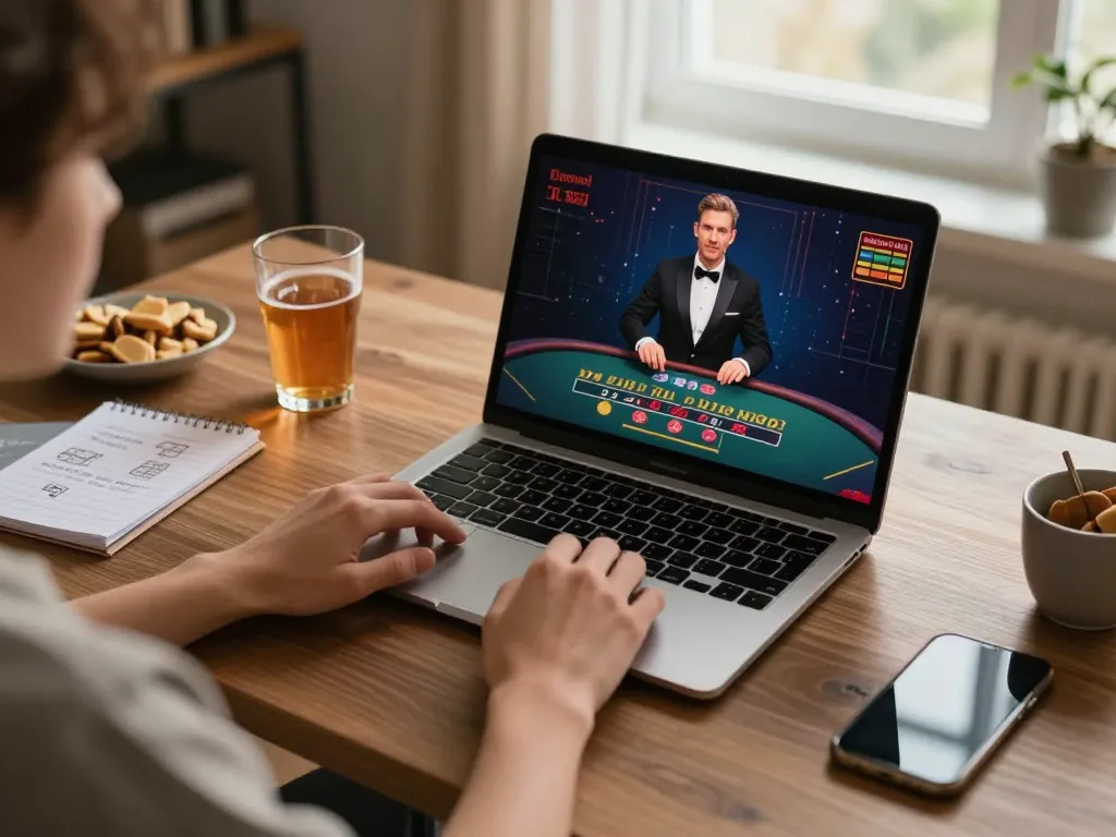 Engaging in live dealer blackjack on ee88go, showcasing user-friendly gameplay and modern home ambiance.