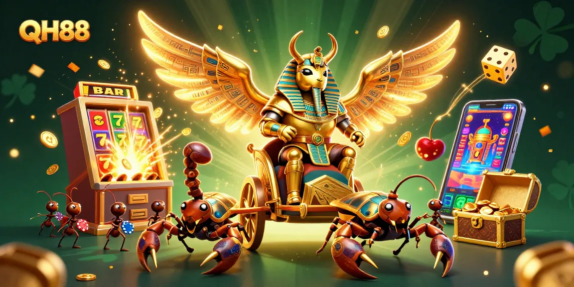 Engage with the vibrant world of QH88 through this immersive 3D casino illustration filled with excitement.
