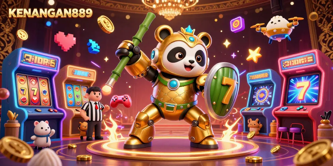 Experience thrilling gameplay with KENANGAN889, showcasing vibrant slots and arcade elements in a captivating scene.