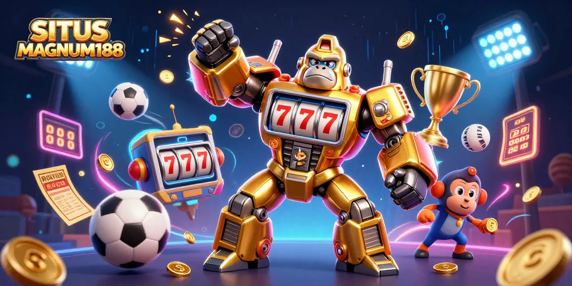 SITUS MAGNUM188 showcases dynamic sports betting action with a gorilla mech and thrilling game elements.