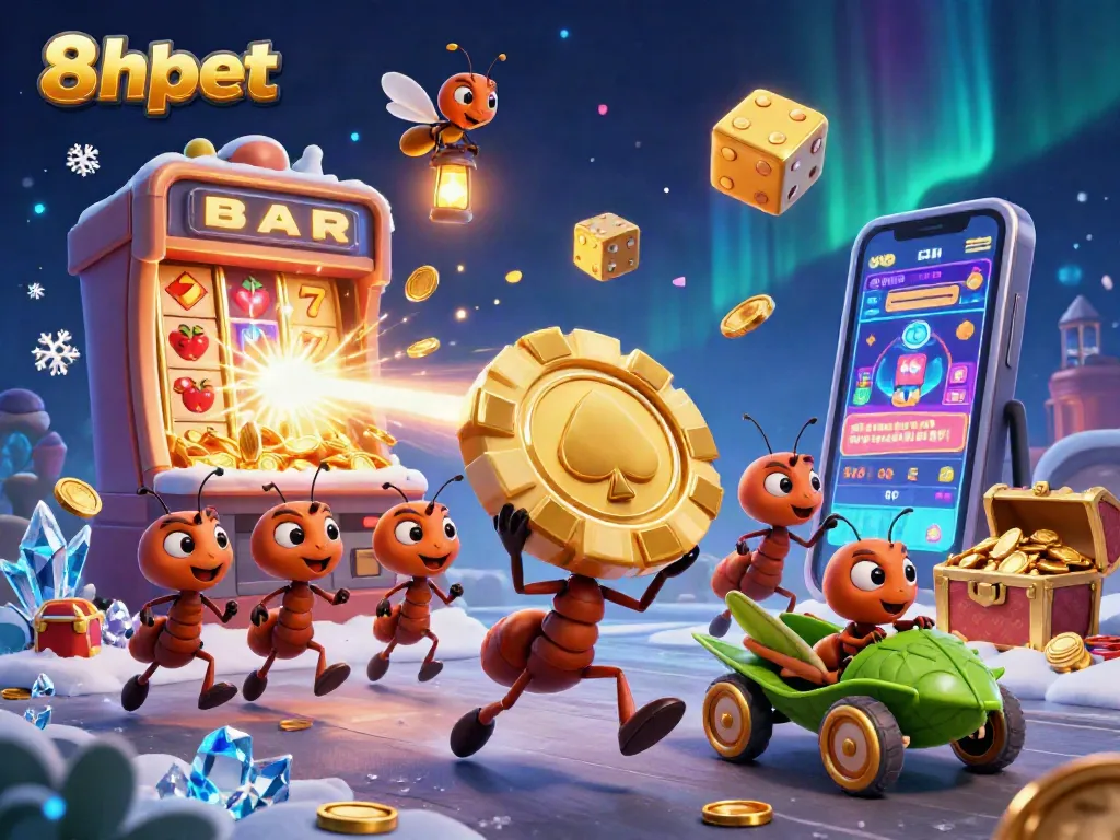 Engage with 8xbet's thrilling casino experience featuring ants and a firefly in a dynamic heist scene.