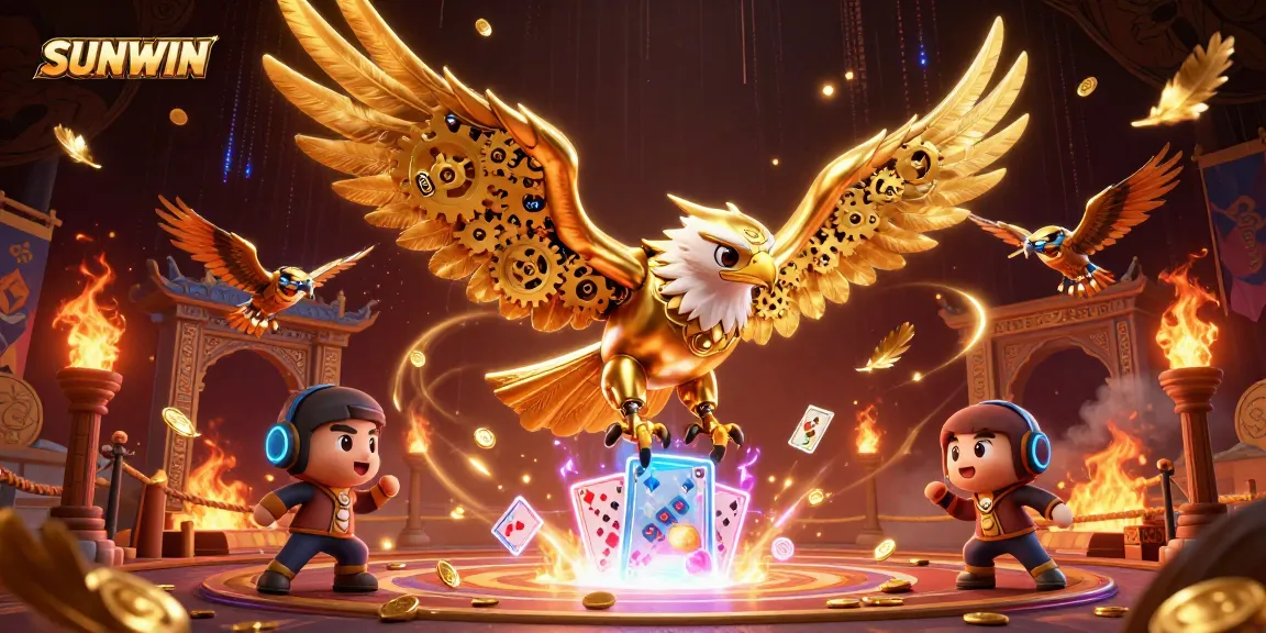 SUNWIN engaging players with holographic cards in a vibrant, dynamic casino scene