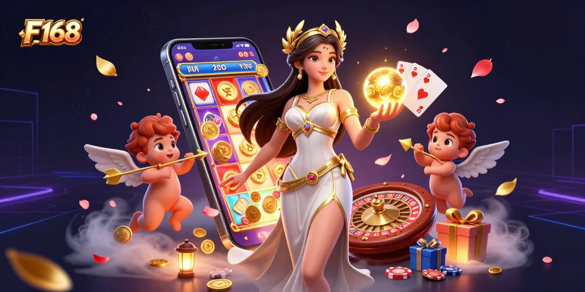 Experience thrilling gameplay at F 168 with immersive 3D casino illustration, showcasing vibrant slot game elements.