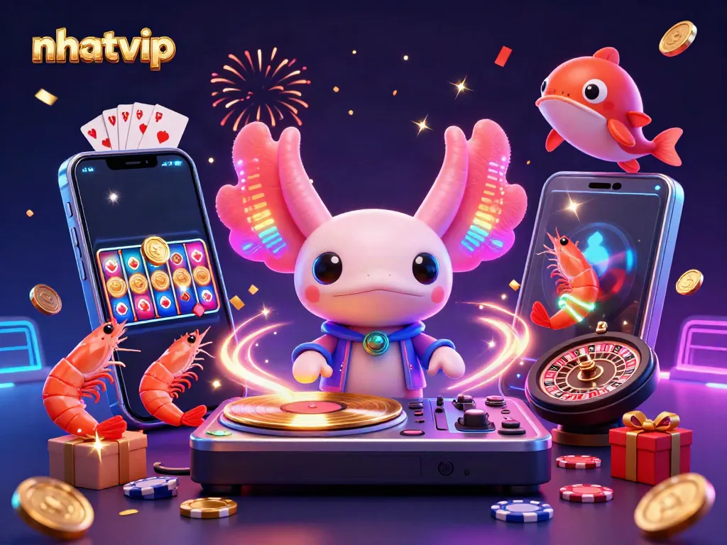 Nhatvip lights up with colorful slots and excitement in this vibrant underwater casino party.