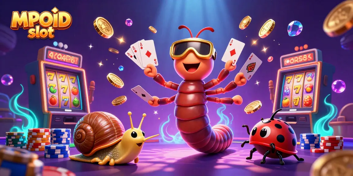 Engage with MPOID slot action featuring a millipede dealer, high-roller snail, and exhilarating casino elements.
