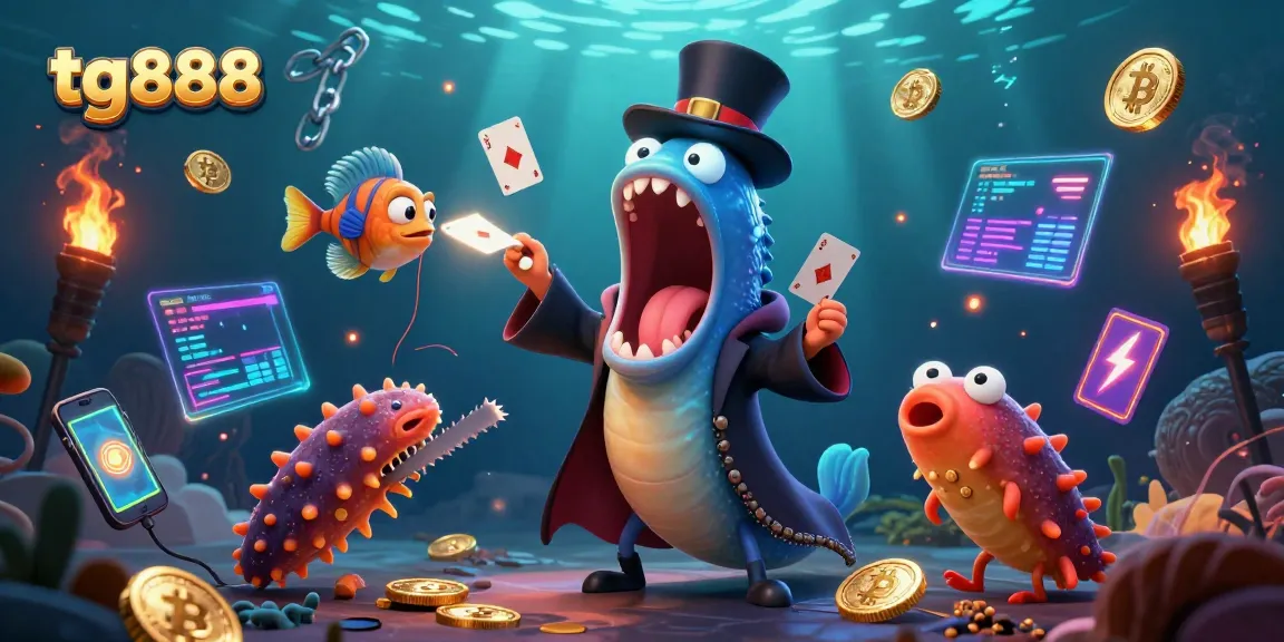 Tg888 features an engaging underwater casino scene with a magician eel and neon coin elements enhancing the gambling atmosphere.