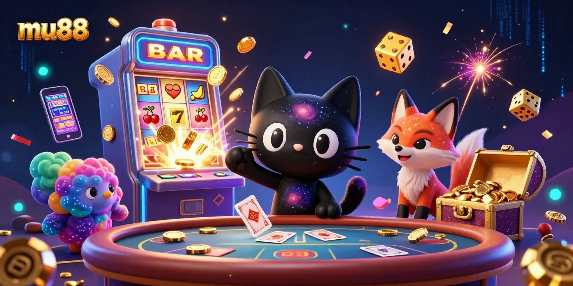 Experience the thrill of mu88 with cosmic characters in a vibrant casino setting.