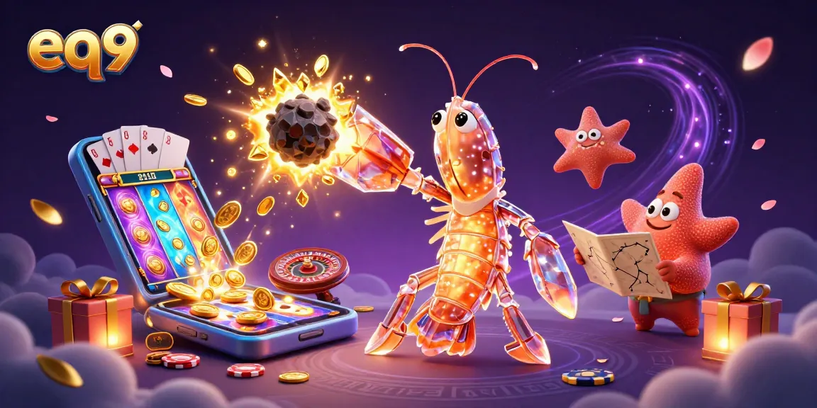 eq9 showcasing thrilling gameplay with golden coins and colorful slot games in a vibrant casino setting