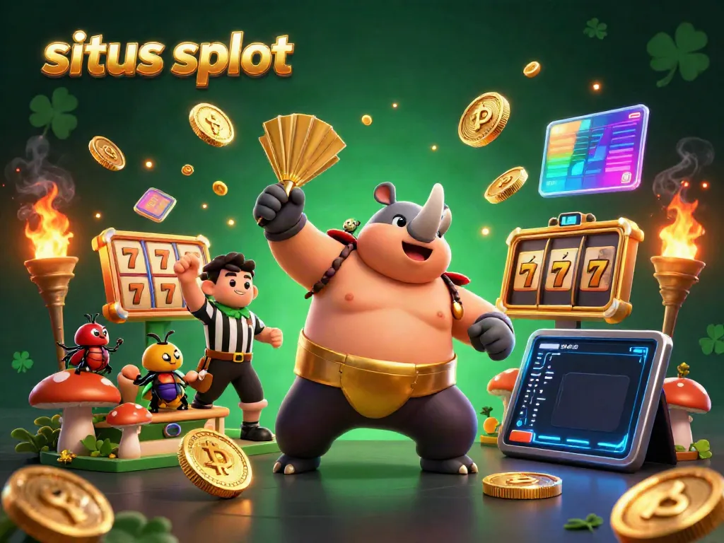 Experience thrilling action in a situs slot scene with a beetle sumo champion surrounded by coins and slot elements.