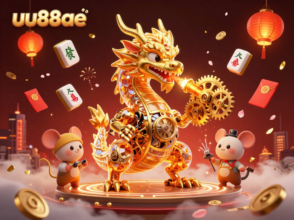 Engage with the unique uu88ae experience featuring a golden dragon and vibrant casino elements.