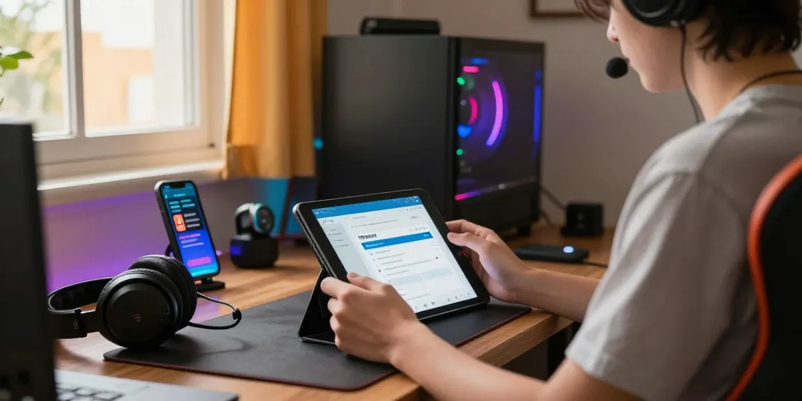 Winbox download on a tablet in a vibrant gaming setup at home