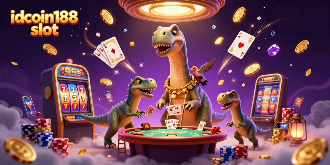 Play with excitement in the idcoin188 slot world featuring vivid illustrations of dynamic slot reels and vibrant gaming elements.
