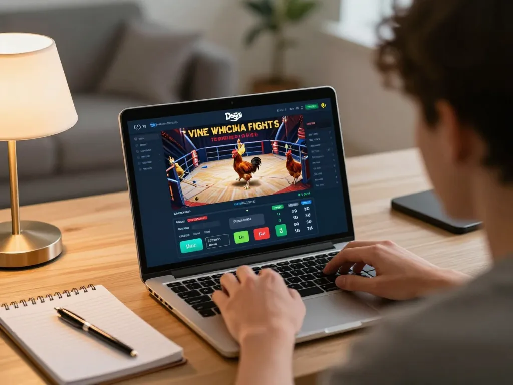 Daga user placing bets on a live chicken fight online interface