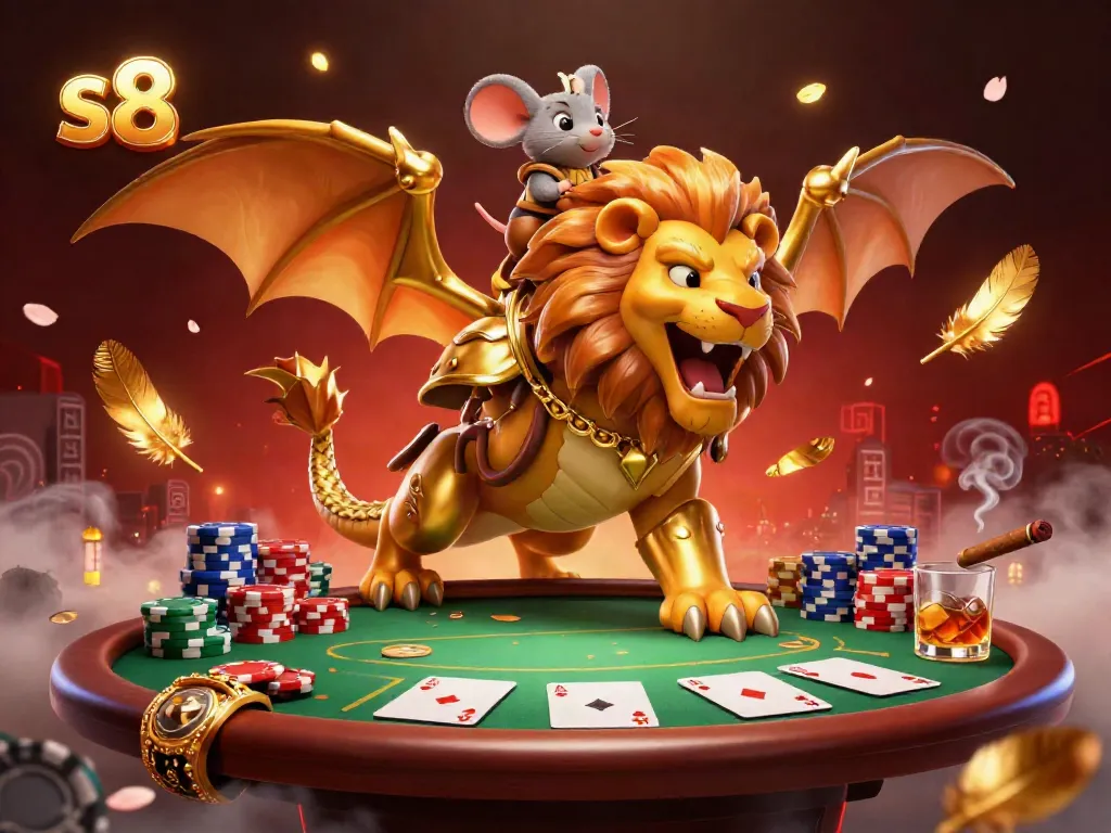 Experience thrilling gameplay at s8 with a majestic chimera and poker elements showcasing casino excitement.