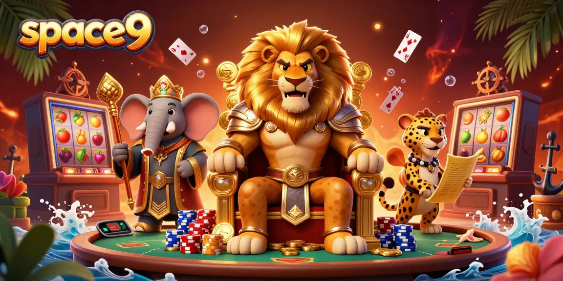 Experience the thrill of gameplay at space9 with vibrant slots and poker tables in a dynamic scene.