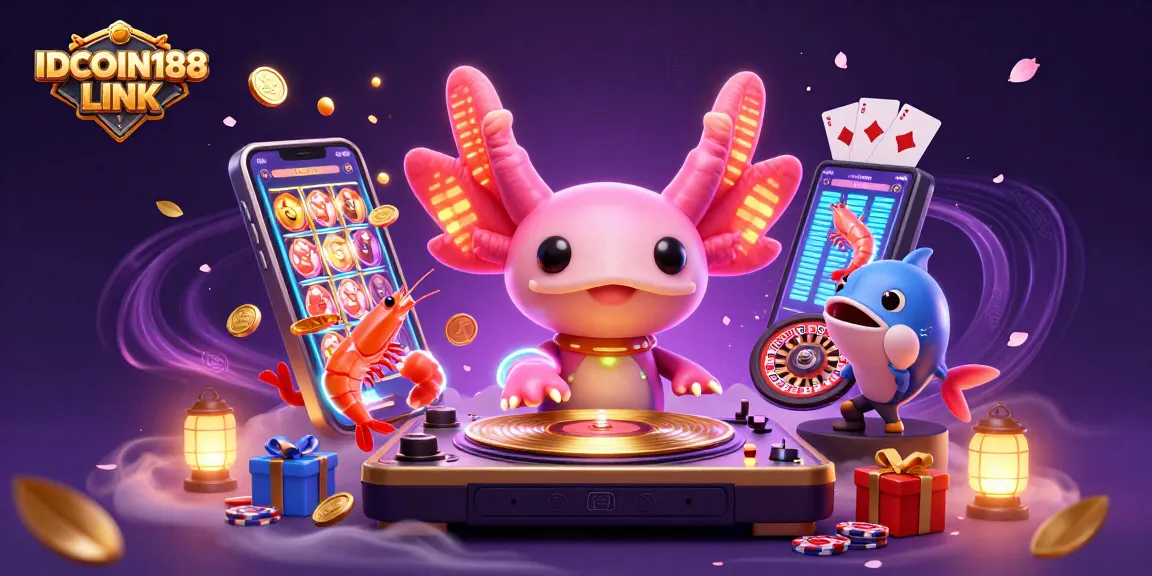 Experience the vibrant IDCOIN188 LINK scene with a lively DJ and interactive gambling elements.