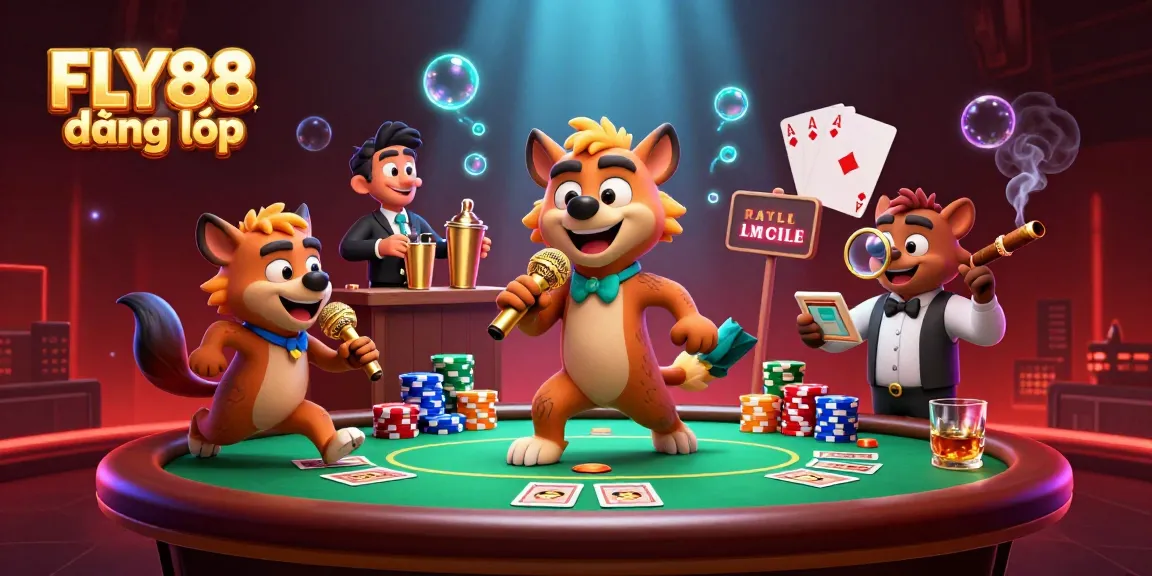 Experience the excitement of FLY88 đăng nhập with this vibrant 3D casino scene filled with engaging characters.